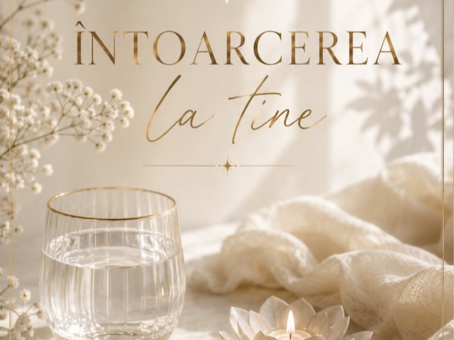 Coperta e-book-ului Întoarcerea la tine, cu lumânare, apă și flori albe
